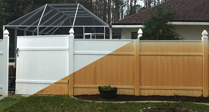 rust removal of a white picket fence